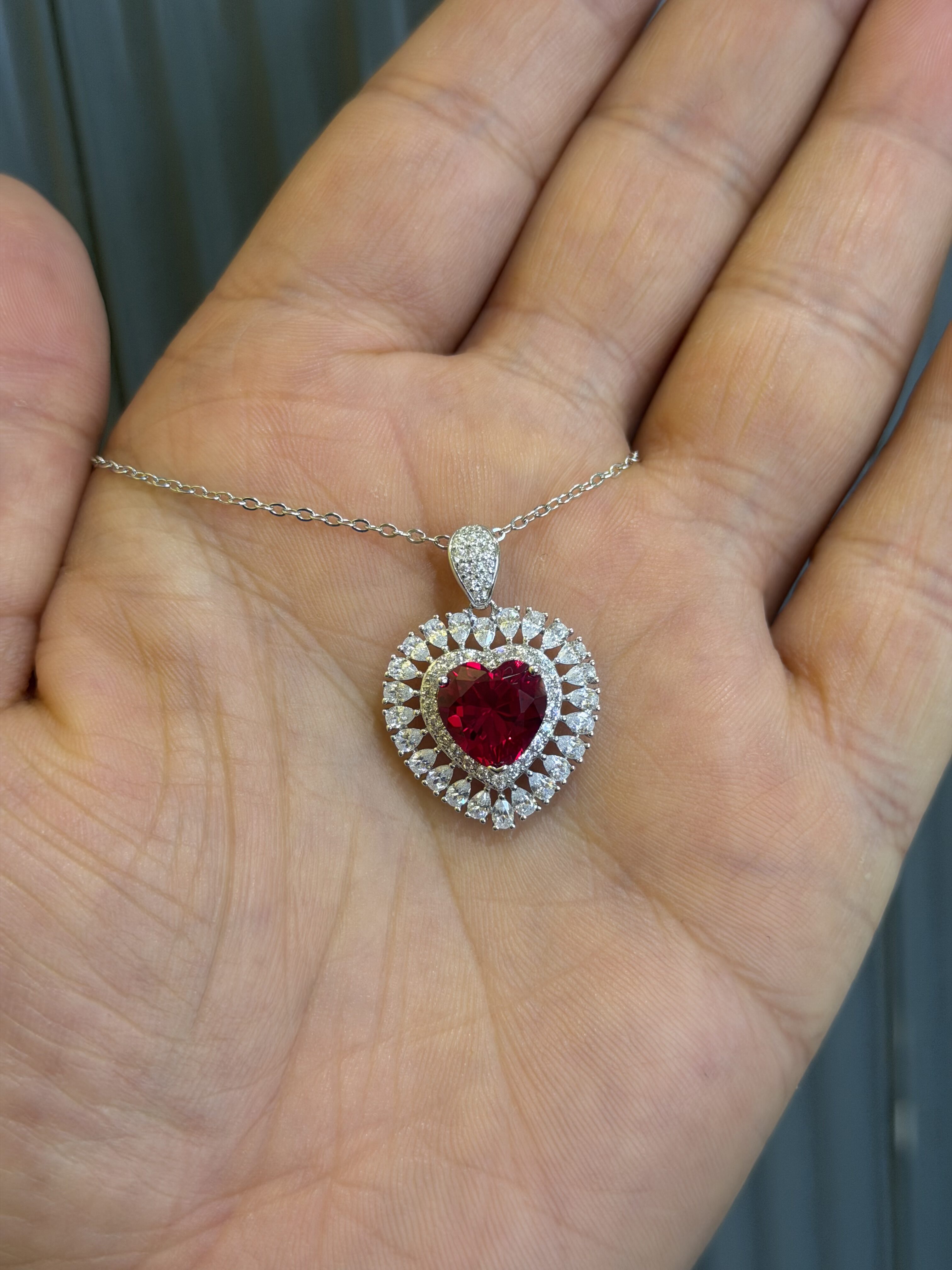 Red & White Fancy Moissanite Pendant